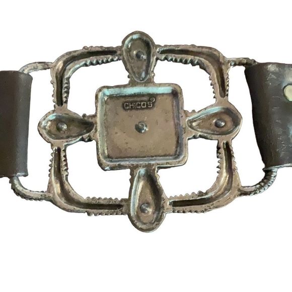 Vintage Chico’s Chunky Chain Belt with Brown Leather/Metal Art Adjustabl… - Picture 3 of 6